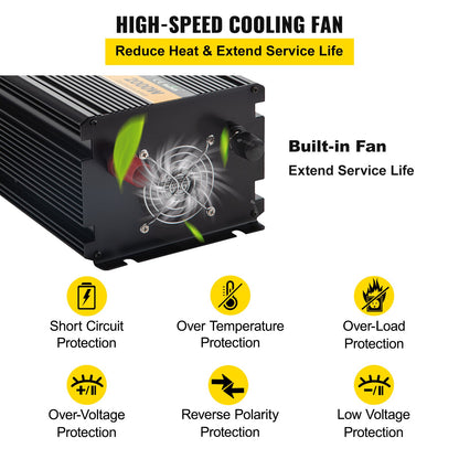 VEVOR Power Inverter Modified Sine Wave Inverter 2000W DC 12V to AC 240V w/LCD