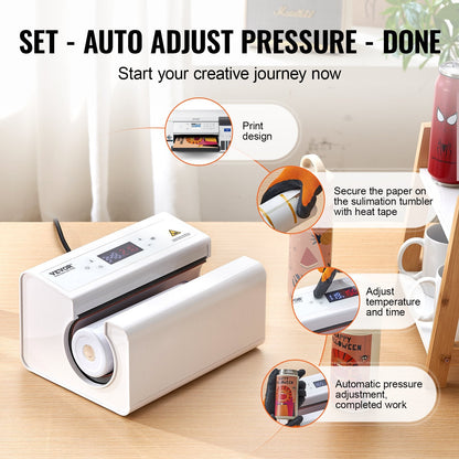Automatic Tumbler Heat Press for Mugs 0.32-0.89L, White, 0.25m Max Height