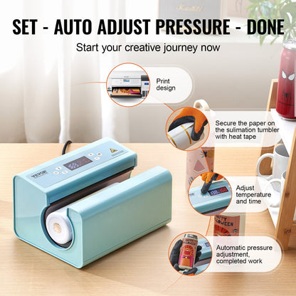 Auto Tumbler Heat Press Machine for 0.325-0.887 L Mugs, Blue, 0.075-0.085 m Diameter