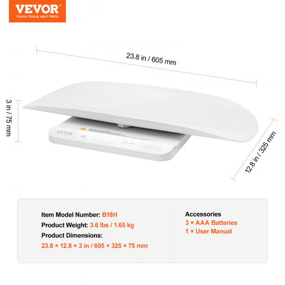 VEVOR Baby Scale Smart Bluetooth Infant Weight Digital Scale with Hold Function