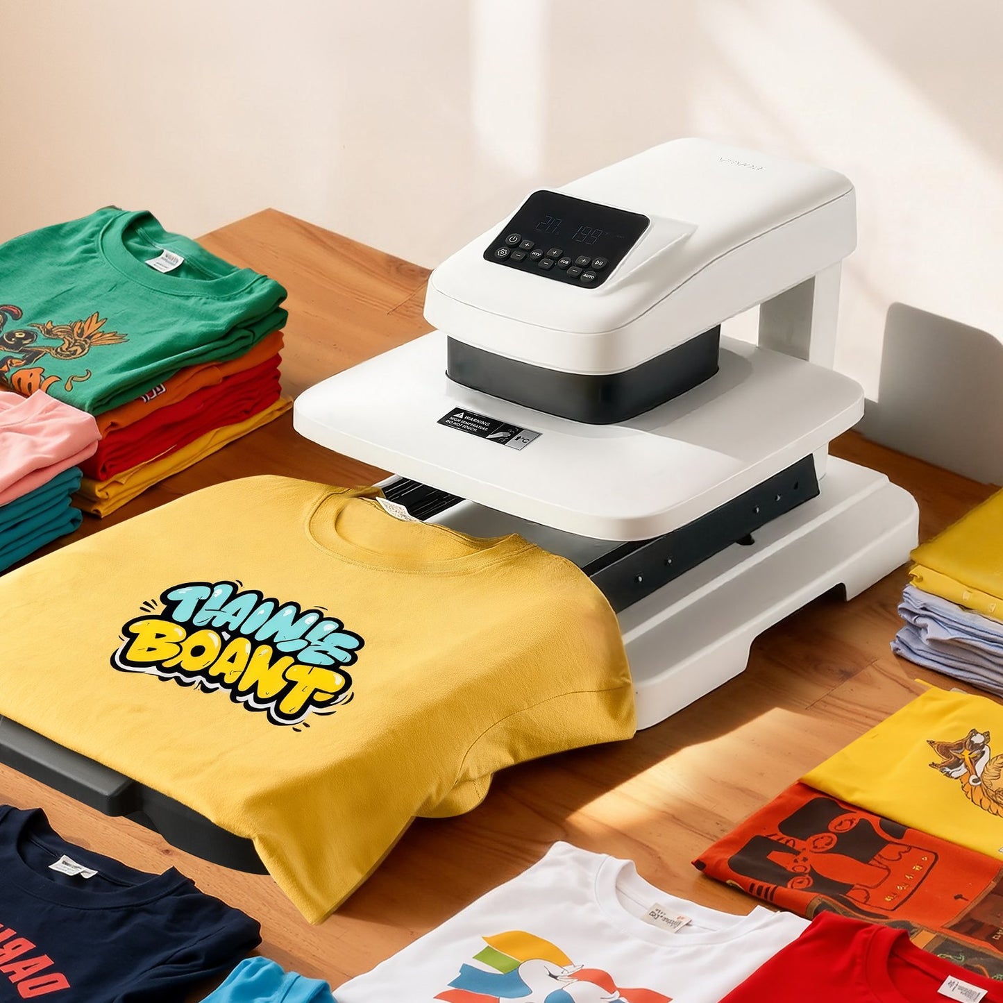 Auto Heat Press Machine, 38 x 38 cm, T-Shirt Press Machine with Auto Release and Adjustable Pressure, Digital Display, Rapid Heating, for Sublimation, Vinyl, Heat Transfer Projects, White