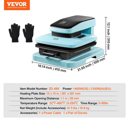 Smart Auto Heat Press Machine, 38 x 38 cm for T-Shirts & Vinyl Transfers