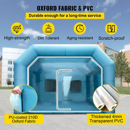 Large Inflatable Car Paint Booth with Blowers, 10x5x3.5m, 220V, Blue