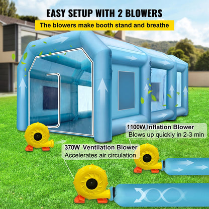 Large Inflatable Car Paint Booth with Blowers, 10x5x3.5m, 220V, Blue