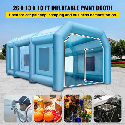 Portable 8 x 4 x 3 m Inflatable Spray Booth with Air Filter & Blowers, Blue