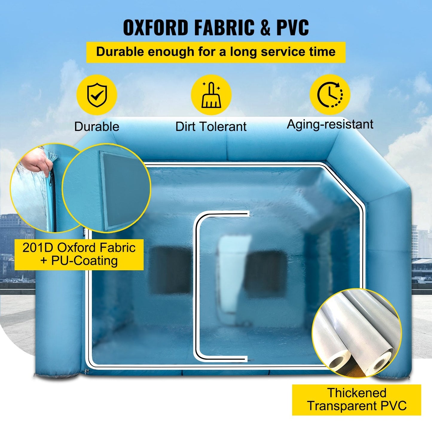Portable 8 x 4 x 3 m Inflatable Spray Booth with Air Filter & Blowers, Blue