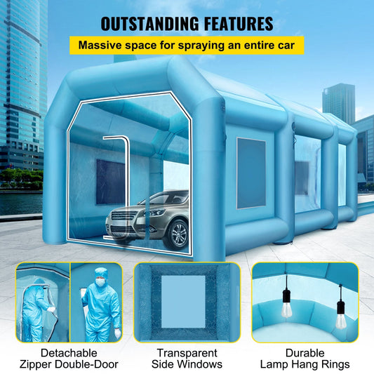 Portable 8 x 4 x 3 m Inflatable Spray Booth with Air Filter & Blowers, Blue