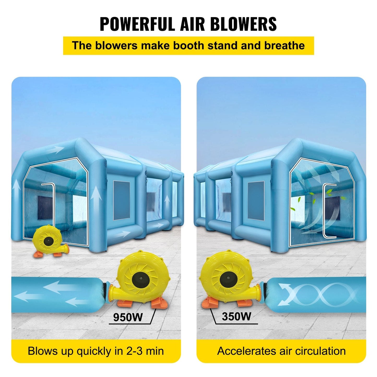 Portable 8 x 4 x 3 m Inflatable Spray Booth with Air Filter & Blowers, Blue