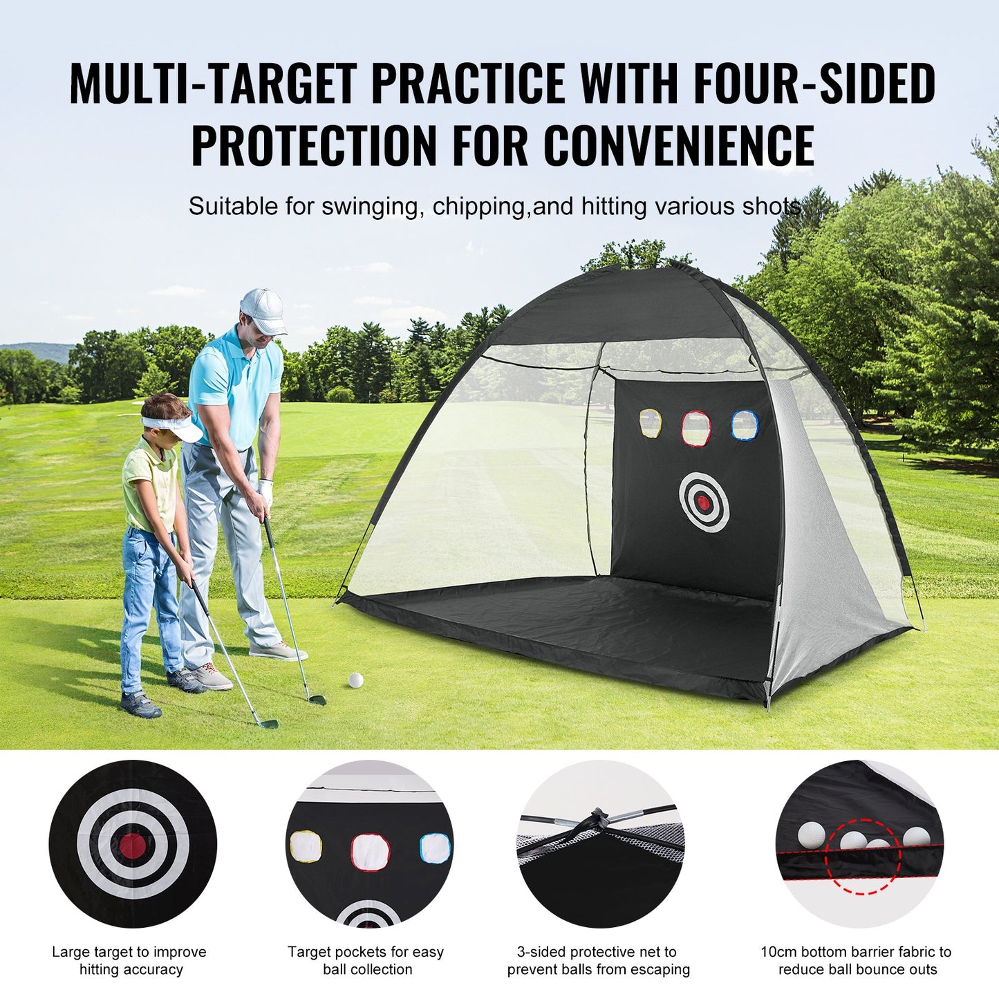 VEVOR Golf Net, 10x7ft Golf Practice Net, Indoor Outdoor Home Golf Swing Training,