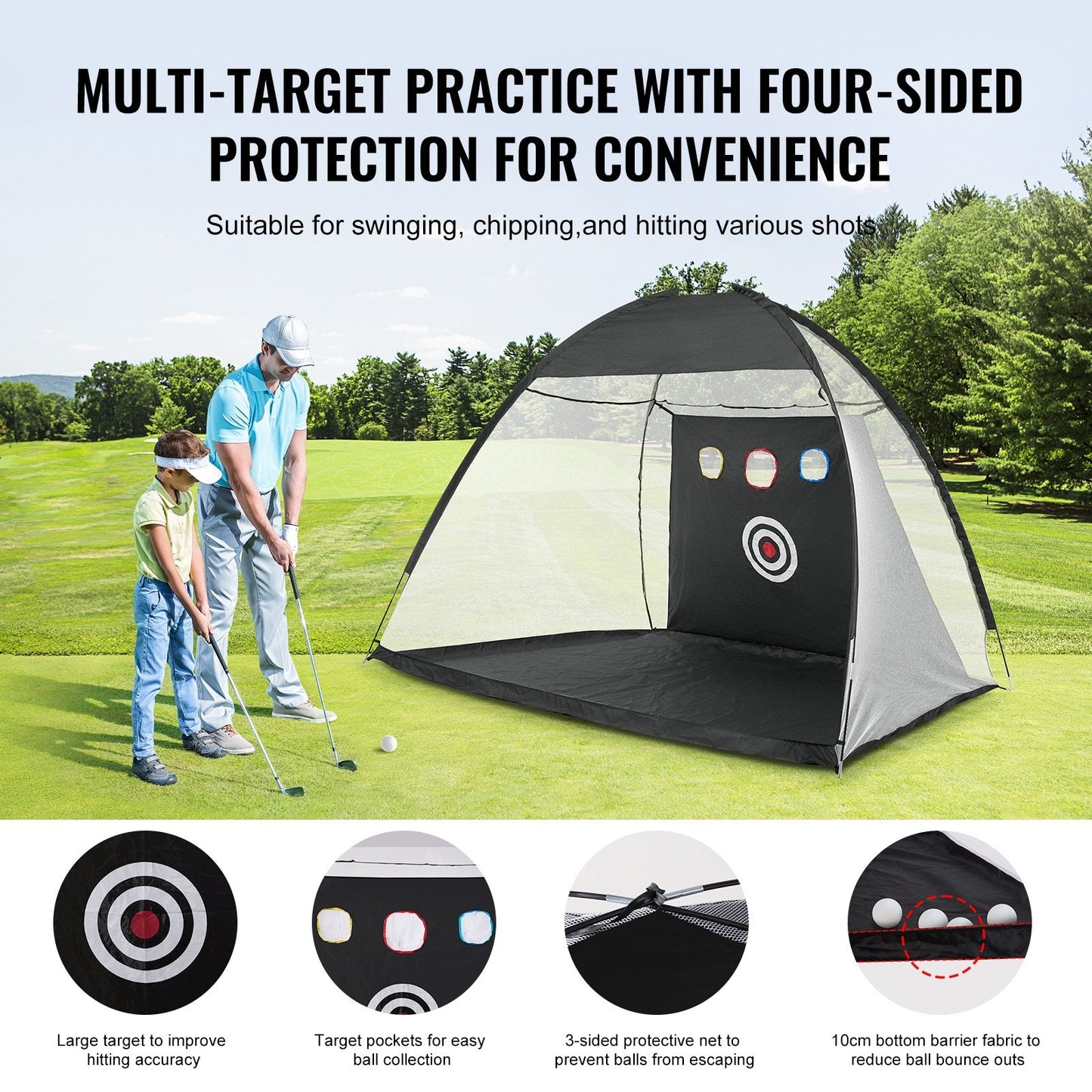 Golf Swing Training Net 3x2m with Target & Carry Bag for Indoor/Outdoor Practice
