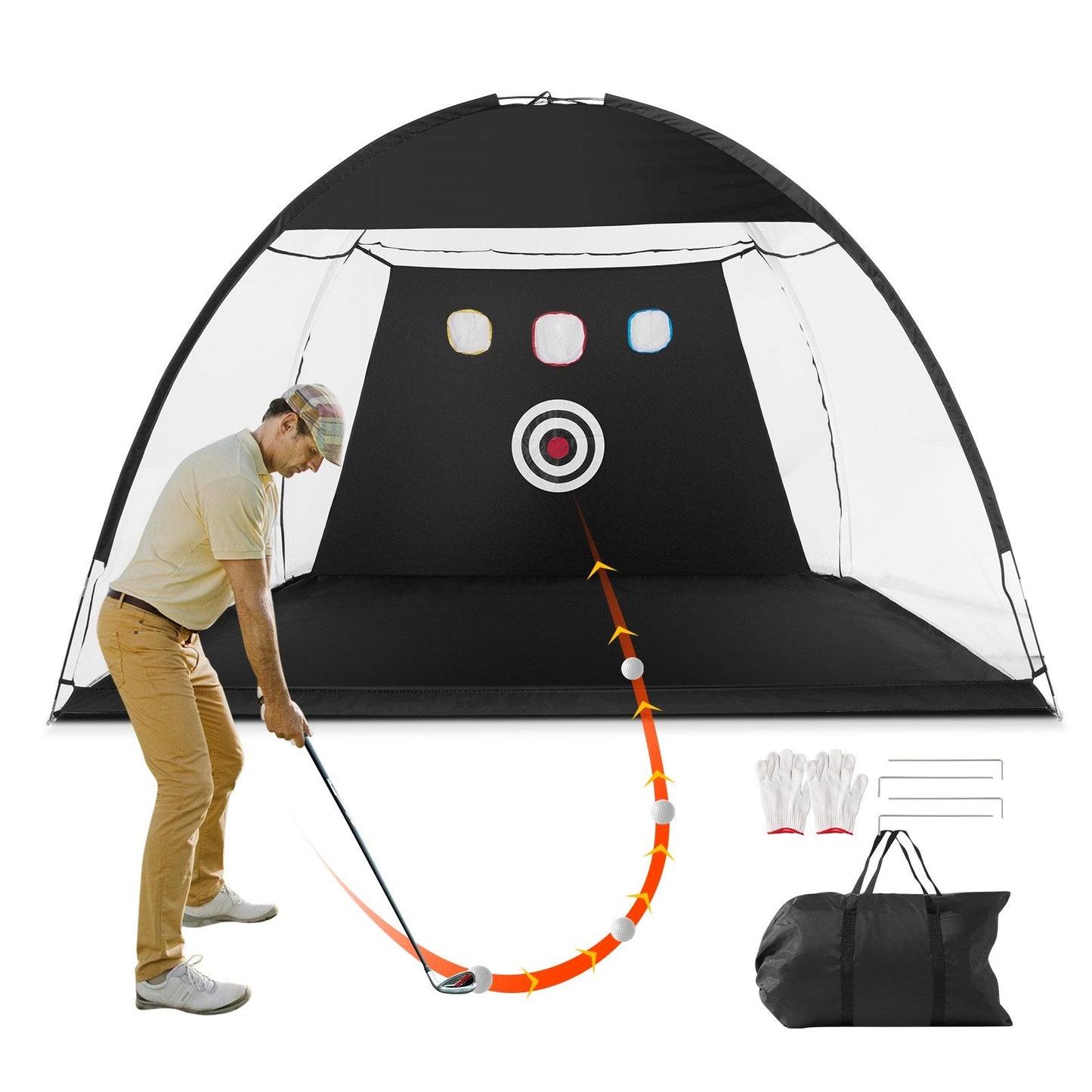 Golf Swing Training Net 3x2m with Target & Carry Bag for Indoor/Outdoor Practice