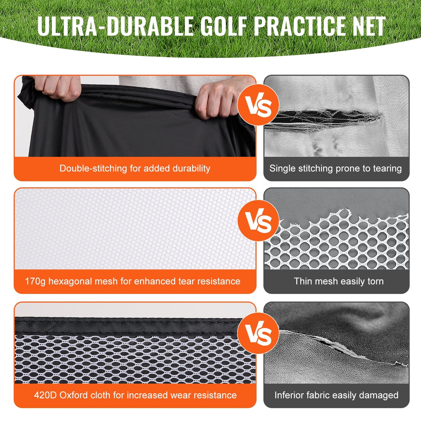 VEVOR Golf Net, 10x7ft All in 1 Practice Net, Indoor Outdoor Home Golf Swing Training,