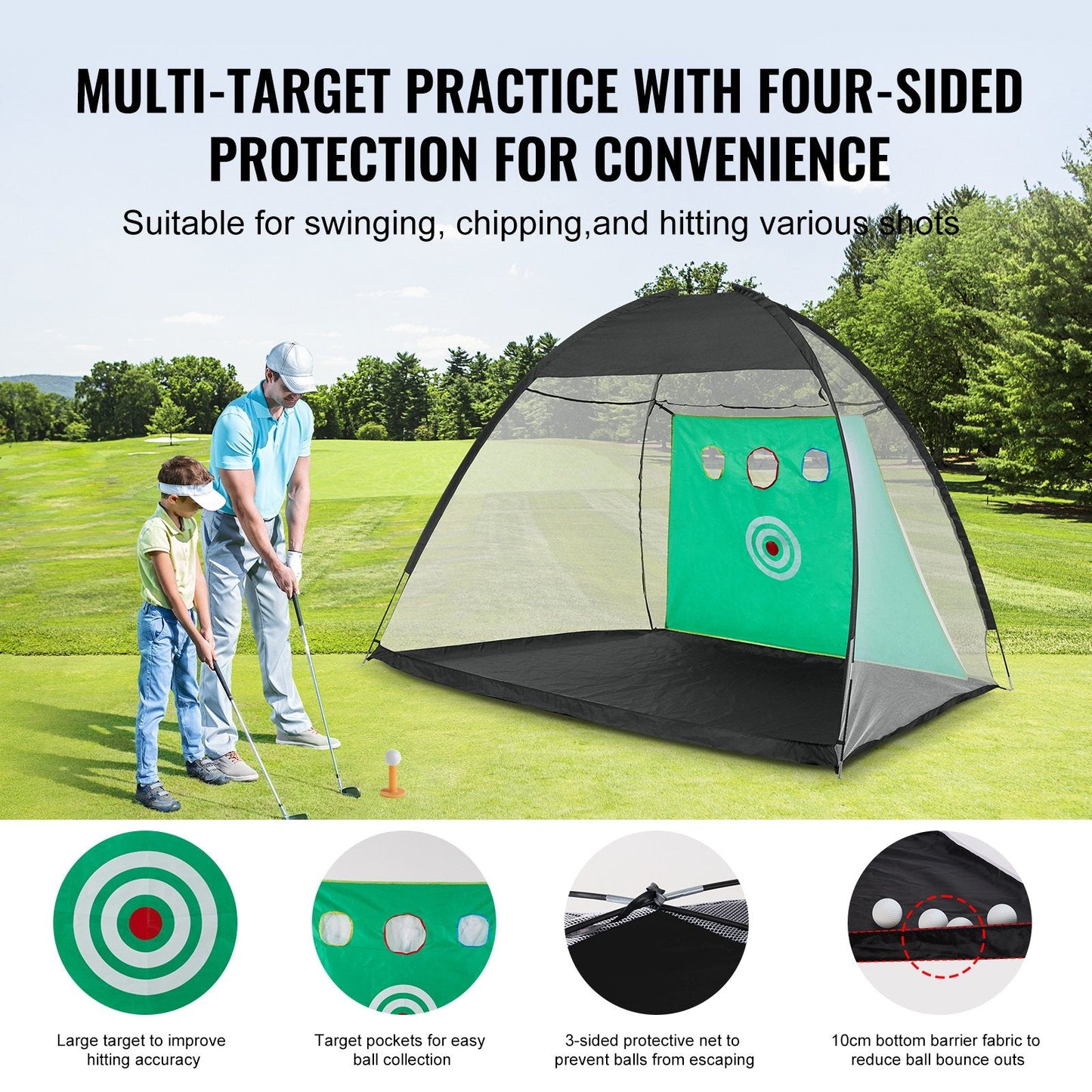 Indoor/Outdoor Golf Practice Net 3x2m with Target, Mats, Balls & Accessories