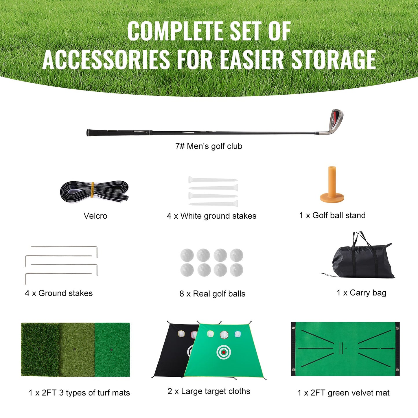 VEVOR Golf Net, 10x7ft All in 1 Practice Net, Indoor Outdoor Home Golf Swing Training,