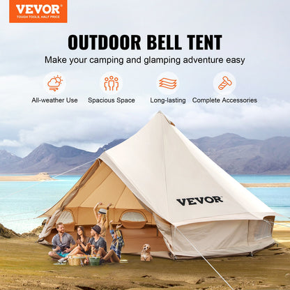 4-Season 8-10 People Large Waterproof Cotton Canvas Bell Tent With Stove for Camping