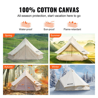 4-Season 8-10 People Large Waterproof Cotton Canvas Bell Tent With Stove for Camping