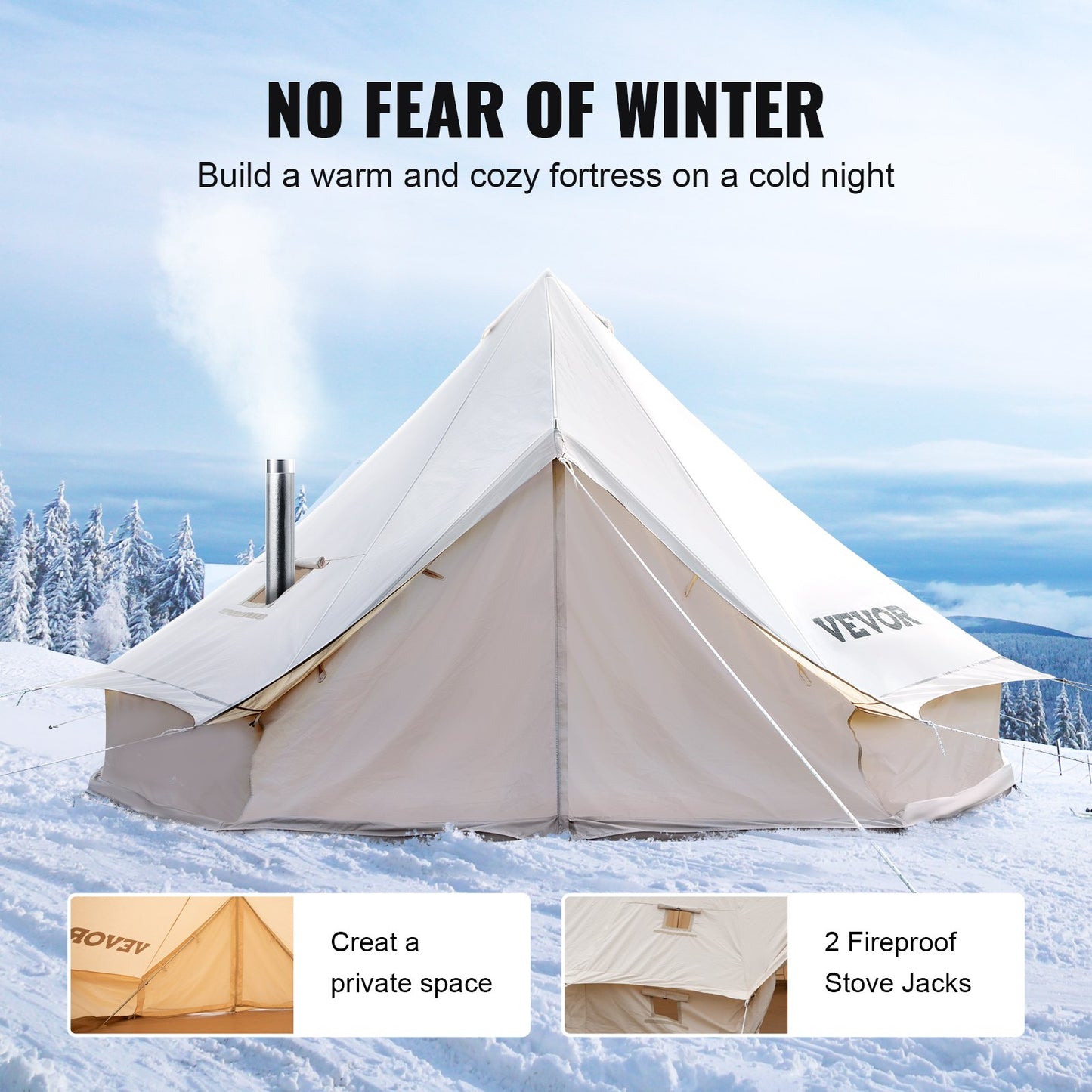 4-Season 8-10 People Large Waterproof Cotton Canvas Bell Tent With Stove for Camping