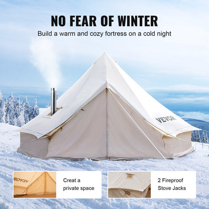 All-Weather 8-10 Person Cotton Canvas Bell Tent with Stove for Camping, 5m Dia