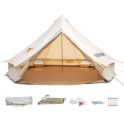 All-Weather 8-10 Person Cotton Canvas Bell Tent with Stove for Camping, 5m Dia