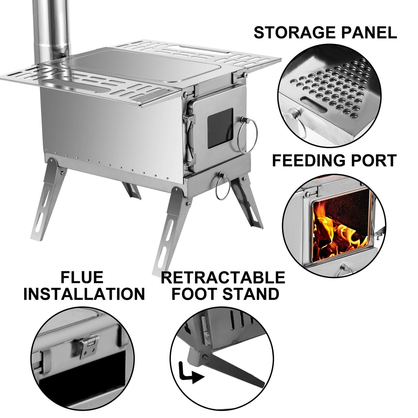 VEVOR Tent Wood Stove 18.3x15x14.17 inch, Camping Wood Stove 304 Stainless Steel