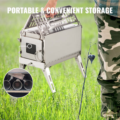 Portable 304 Stainless Steel Tent Wood Stove with Chimney for Outdoor Use