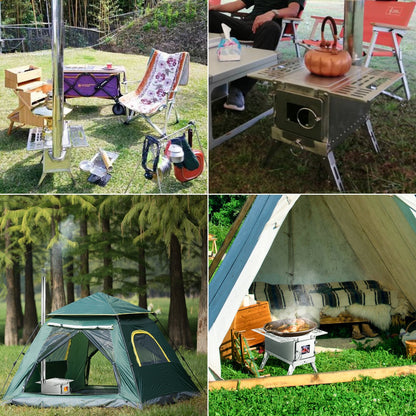 Portable 304 Stainless Steel Tent Wood Stove with Chimney for Outdoor Use