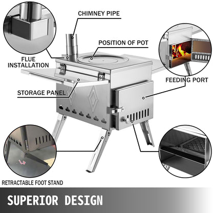 VEVOR Large Tent Wood Stove Stainless Steel Tent Wood Burning Stove For Camping
