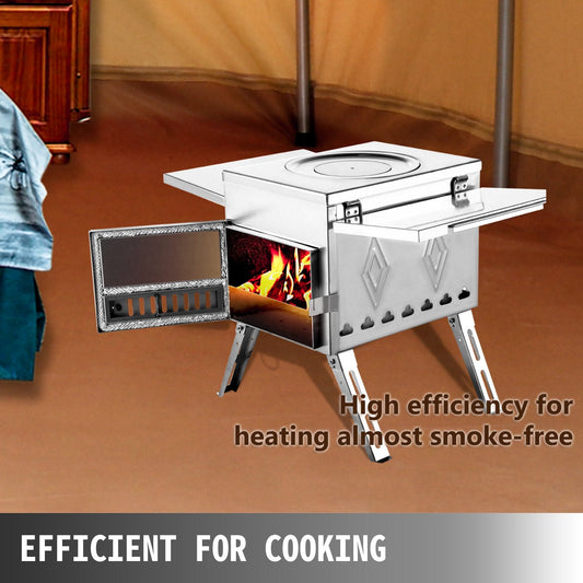 Portable Stainless Steel Wood Burning Stove for Camping with Chimney Pipe