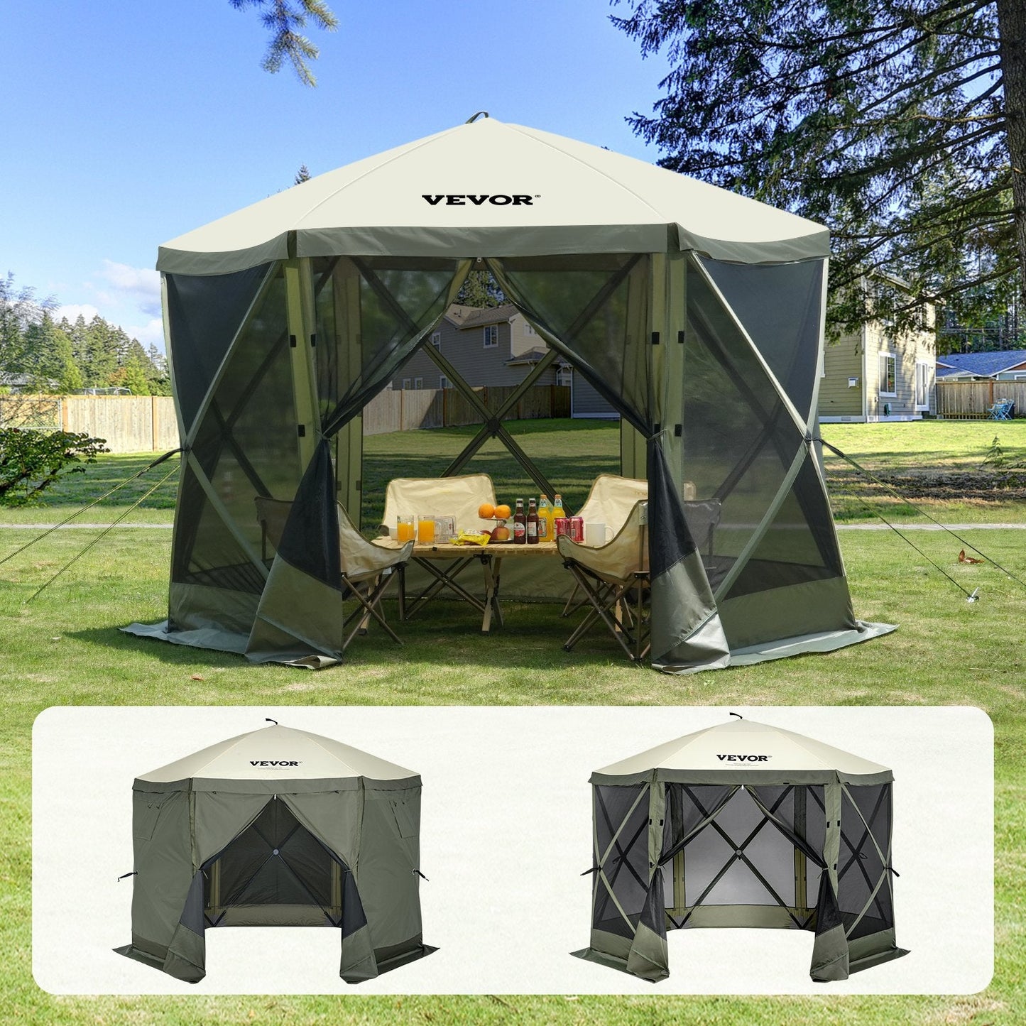 6-Sided Pop-Up Gazebo Tent with Removable Panels, 3.05m, Army Green