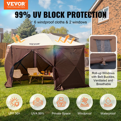 VEVOR Pop Up Gazebo Tent, Pop-Up Screen Tent 6 Sided Canopy Sun Shelter with 6 Removable