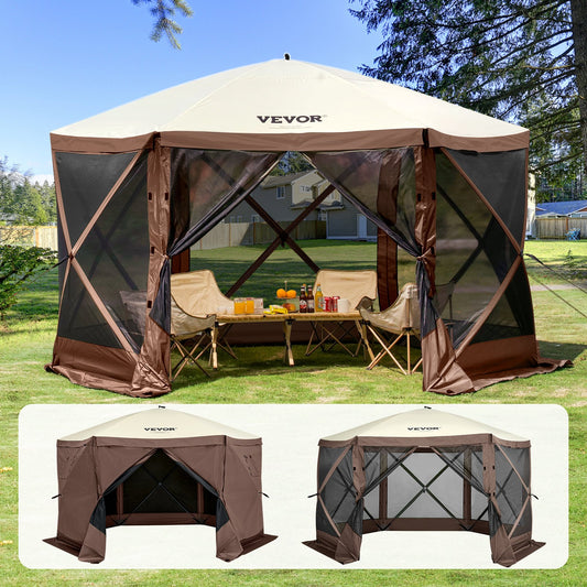 VEVOR Pop Up Gazebo Tent, Pop-Up Screen Tent 6 Sided Canopy Sun Shelter with 6 Removable