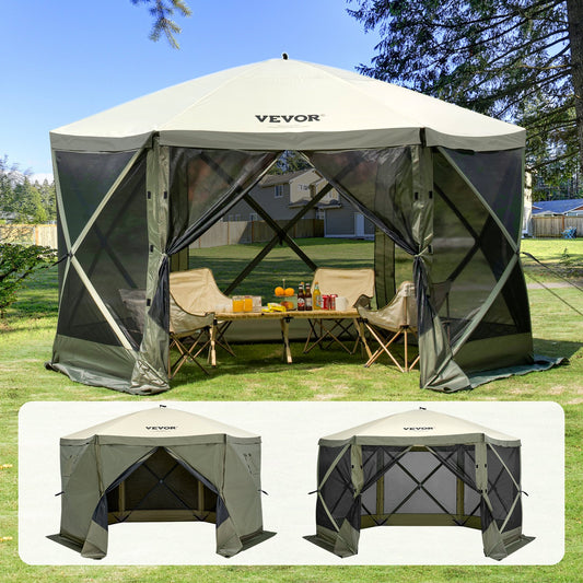VEVOR Pop Up Gazebo Tent, Pop-Up Screen Tent 6 Sided Canopy Sun Shelter with 6 Removable