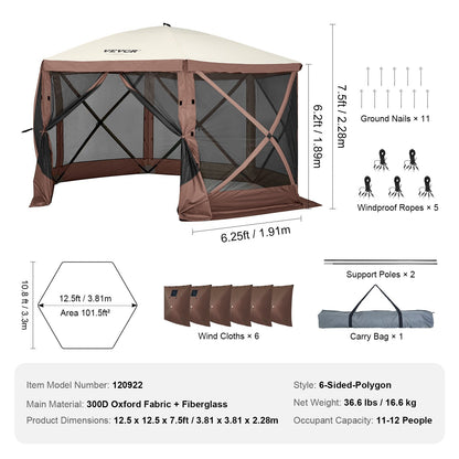 6-Sided Pop-Up Canopy Tent with Mesh Windows and Privacy Panels, 3.81m x 3.81m