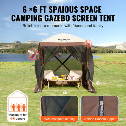 VEVOR Pop Up Gazebo Tent, Pop-Up Screen Tent 4 Sided Canopy Sun Shelter with 4 Removable