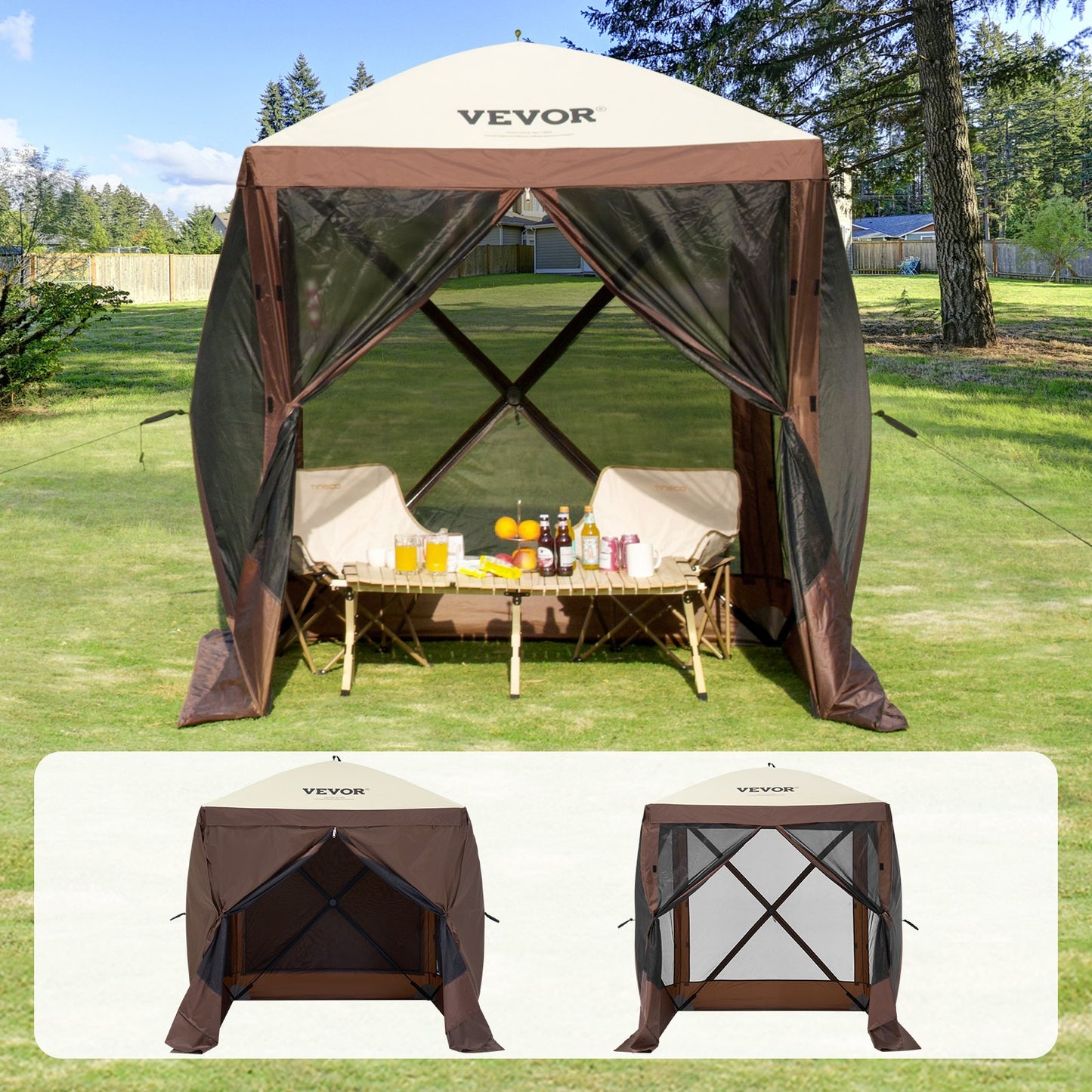 VEVOR Pop Up Gazebo Tent, Pop-Up Screen Tent 4 Sided Canopy Sun Shelter with 4 Removable
