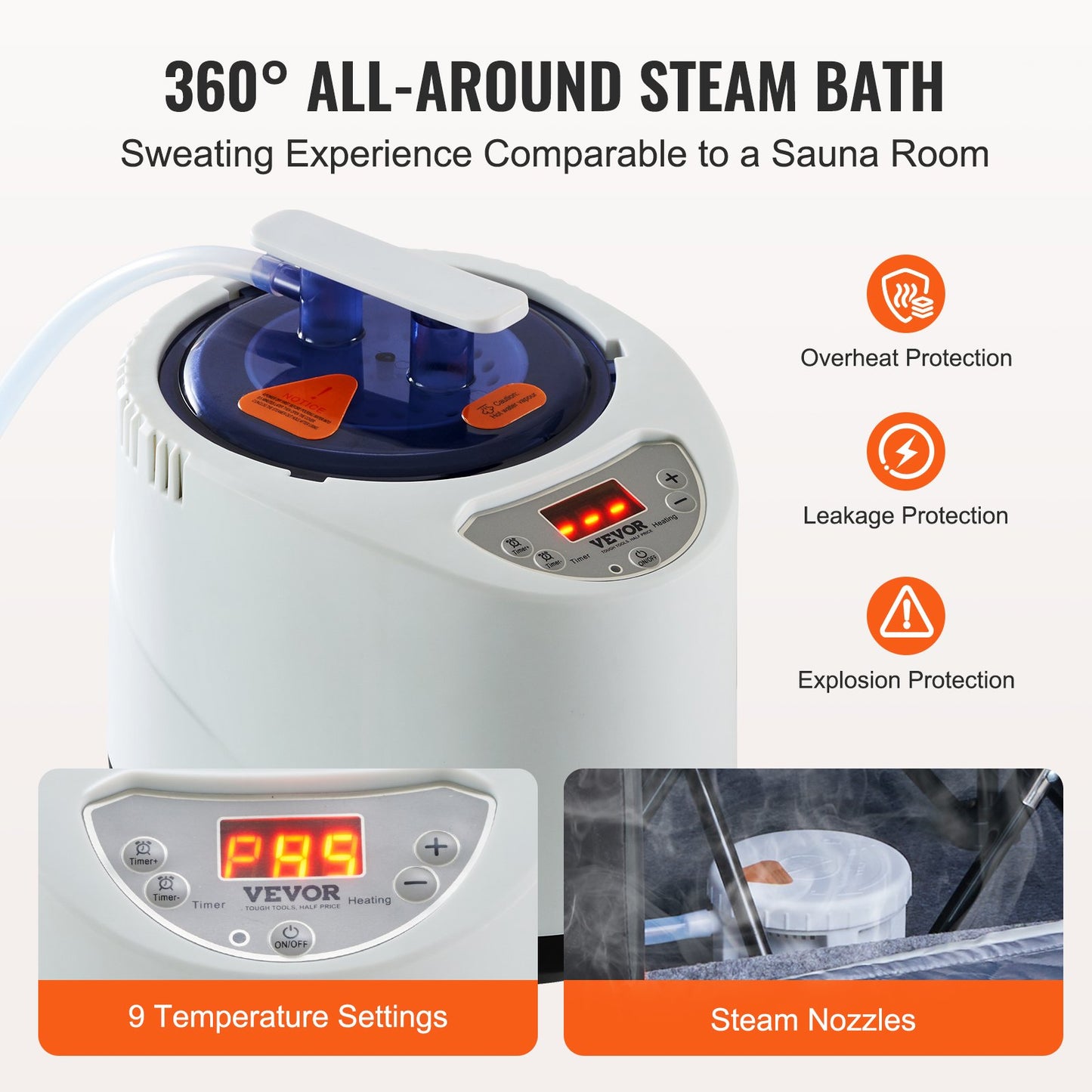VEVOR Portable Steam Sauna Tent 1000W Personal Spa Loss Weight Detox Therapy, 800x800x1000