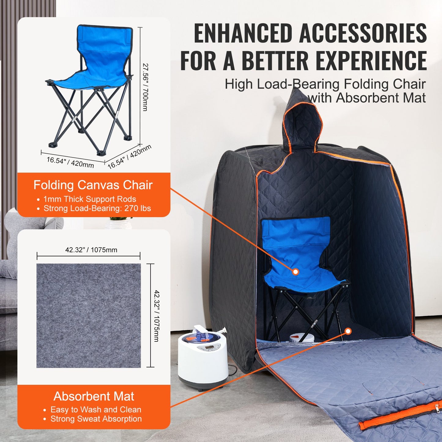 VEVOR Portable Steam Sauna Tent 1000W Personal Spa Loss Weight Detox Therapy, 800x800x1000