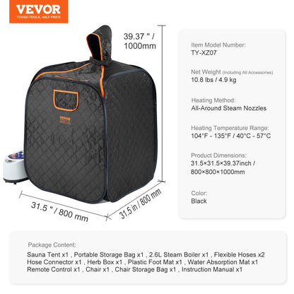 VEVOR Portable Steam Sauna Tent 1000W Personal Spa Loss Weight Detox Therapy, 800x800x1000