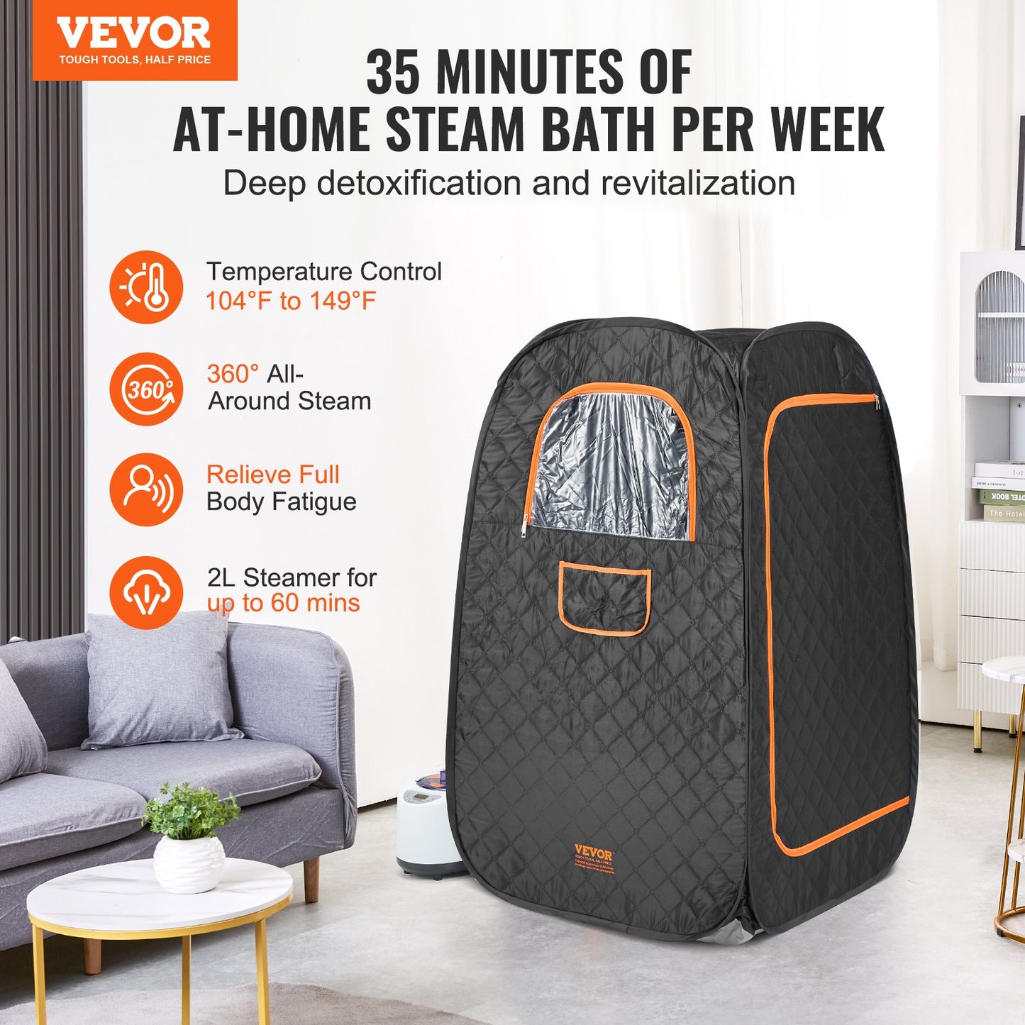 VEVOR 1000W Personal Steam Sauna Tent Loss Weight Detox Therapy Spa Compact, 800