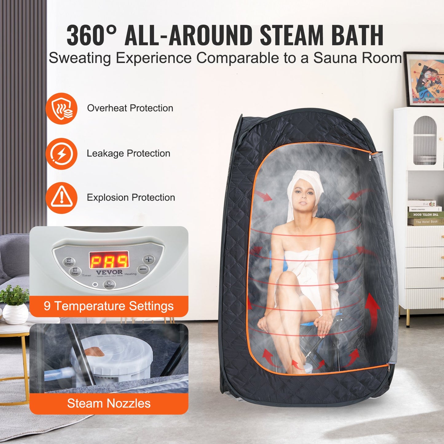 VEVOR 1000W Personal Steam Sauna Tent Loss Weight Detox Therapy Spa Compact, 800