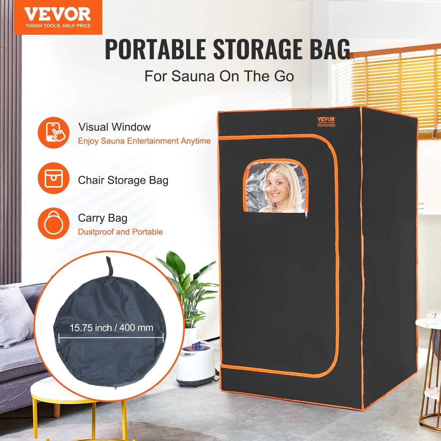 Portable Full-Size Sauna Tent with Chair, 1000W, 880 x 880 x 1600 mm
