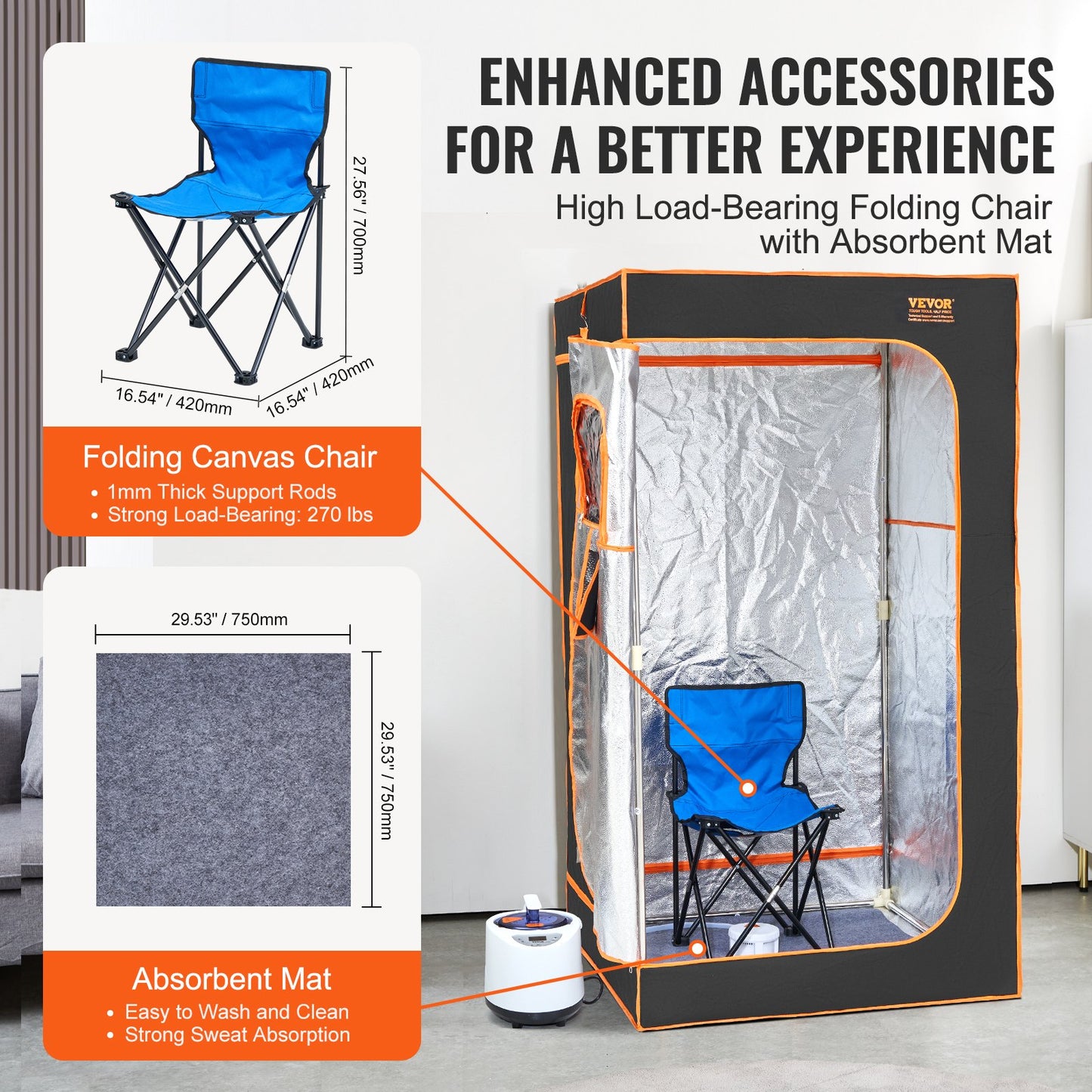 VEVOR Portable Steam Sauna Tent Full Size 1000W Personal Sauna Blanket W/ Chair,