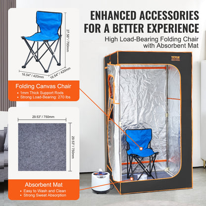 VEVOR Portable Steam Sauna Tent Full Size 1000W Personal Sauna Blanket W/ Chair,