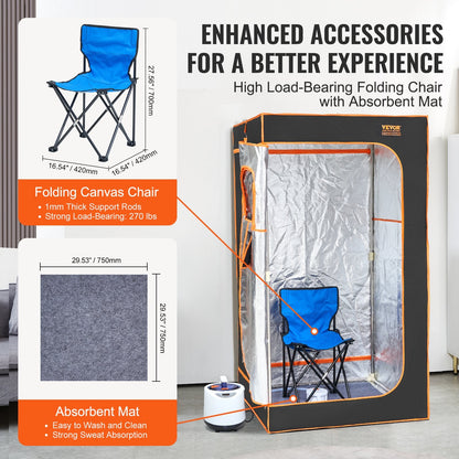 Portable Full-Size Sauna Tent with Chair, 1000W, 880 x 880 x 1600 mm