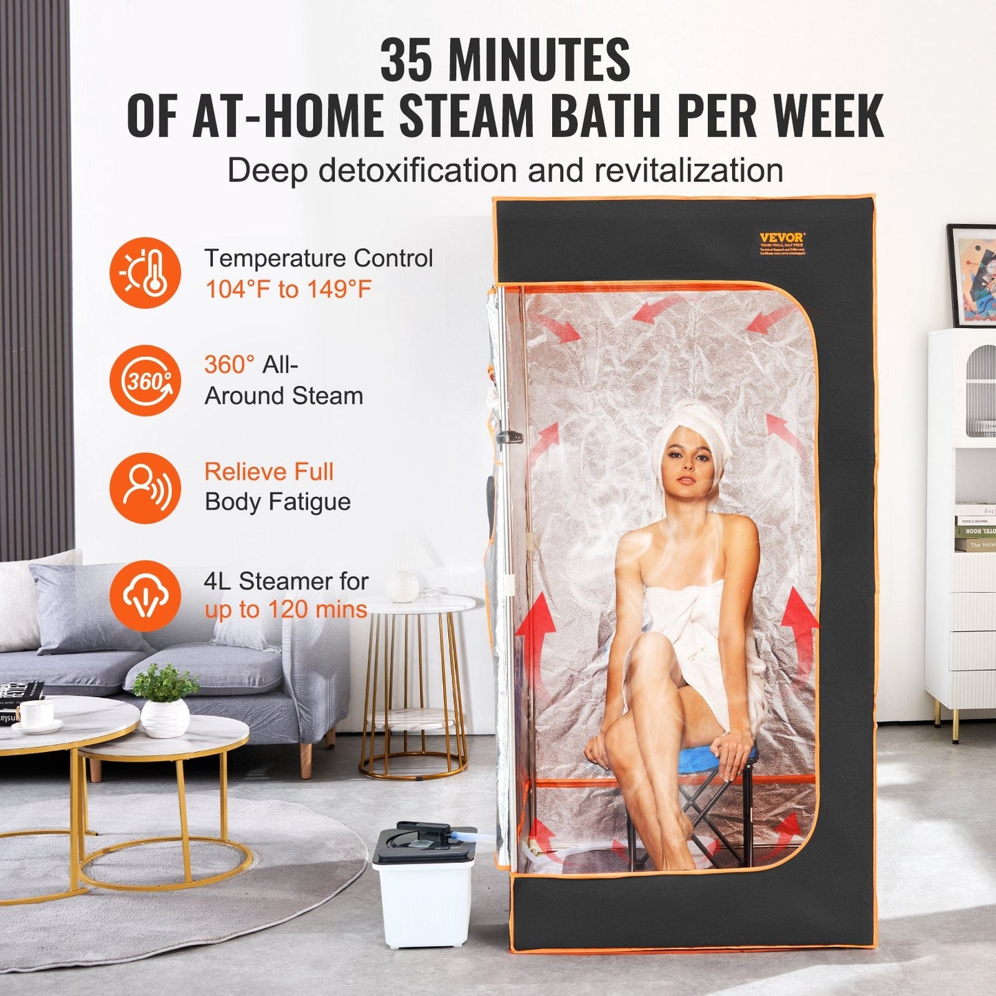 Portable Personal Steam Sauna Tent with Chair, 2000W, 880 x 880 x 1780 mm
