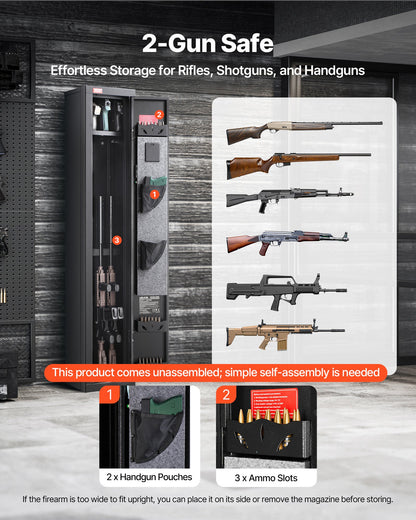 4 Gun Safe, Long Gun Cabinet for Rifles and Pistols, Quick Access Rifle Safe with 3 Ammo Slots and 2 Adjustable Racks, Large Digital Cabinet with Key and Password Lock
