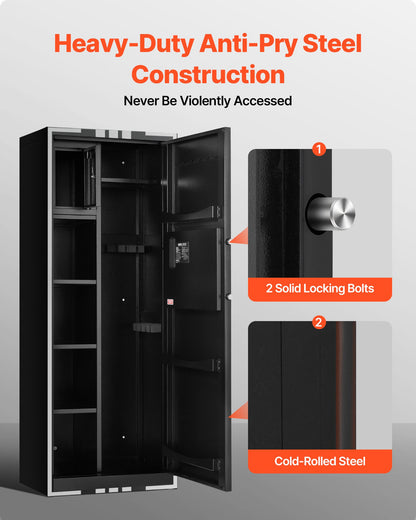4 Gun Safe, Long Gun Cabinet for Rifles and Pistols, Quick Access Rifle Safe with 3 Ammo Slots and 2 Adjustable Racks, Large Digital Cabinet with Key and Password Lock