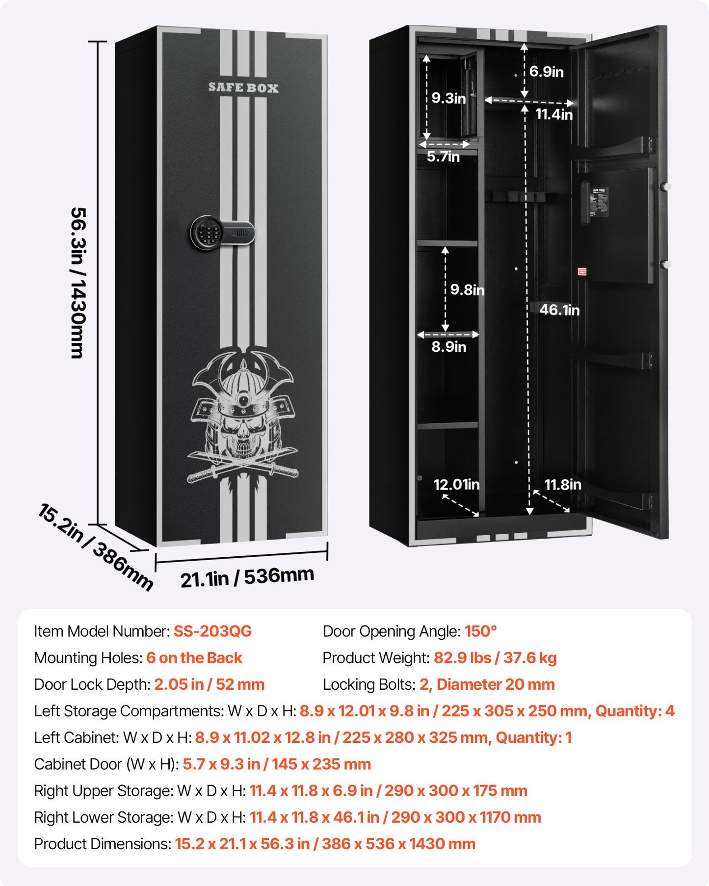 4 Gun Safe, Long Gun Cabinet for Rifles and Pistols, Quick Access Rifle Safe with 3 Ammo Slots and 2 Adjustable Racks, Large Digital Cabinet with Key and Password Lock
