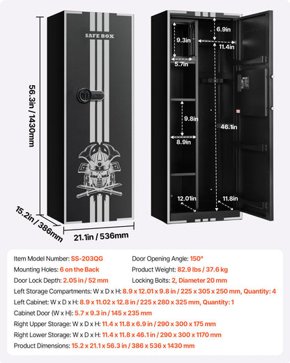 4 Gun Safe, Long Gun Cabinet for Rifles and Pistols, Quick Access Rifle Safe with 3 Ammo Slots and 2 Adjustable Racks, Large Digital Cabinet with Key and Password Lock