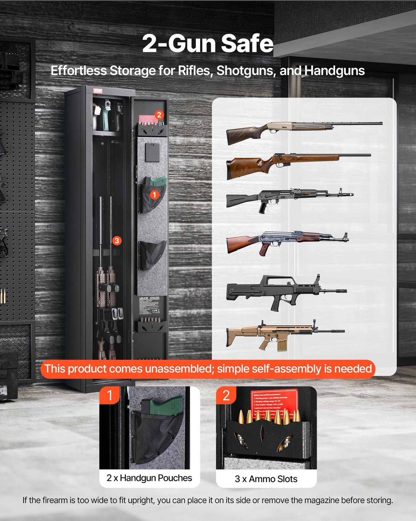 Gun Safe, Heavy Duty Cold-Rolled Steel Fireproof Rifle Cabinet with Digital Keypad & Key, Large Long Gun Cabinet with Magazine and LED Lighting, Adjustable Racks for Rifles, Pistols, Shotgun